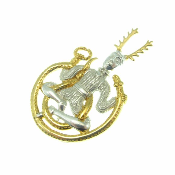Solid 925 Sterling Silver & 18k Gold Vermeil Celtic God Cernunnos Slide Pendant - Picture 6 of 8